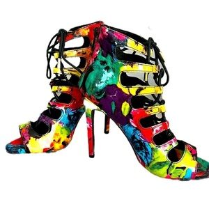 Candies Cabombay Multicolor Strappy Heels Stilettos Women's size 6 Sexy Shoes